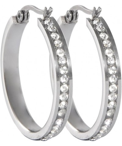 Silver Stainless Steel Big Round Hoop Earrings with Solid Shiny CZ Stones 3cmx4mm(1 1/8"*1/8") 1 $6.39 Earrings