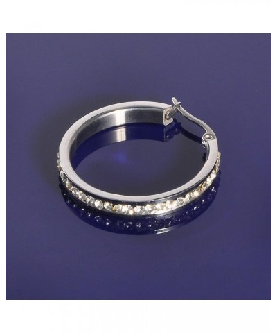 Silver Stainless Steel Big Round Hoop Earrings with Solid Shiny CZ Stones 3cmx4mm(1 1/8"*1/8") 1 $6.39 Earrings