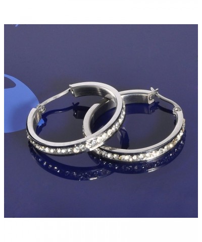 Silver Stainless Steel Big Round Hoop Earrings with Solid Shiny CZ Stones 3cmx4mm(1 1/8"*1/8") 1 $6.39 Earrings