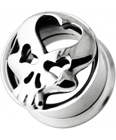 Skull with Heart Top Internally Threaded 316L Surgical Steel Flesh Tunnel - Sold by Piece 12.0 Millimeters $9.77 Body Jewelry