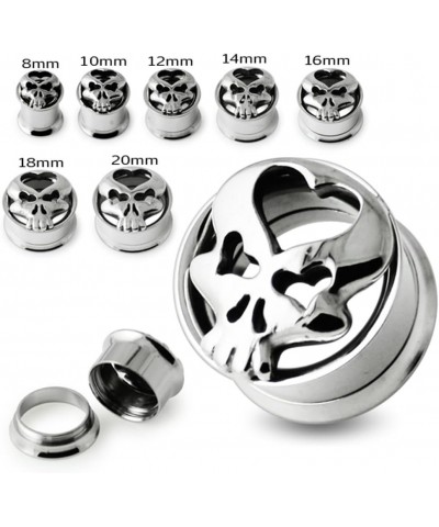 Skull with Heart Top Internally Threaded 316L Surgical Steel Flesh Tunnel - Sold by Piece 12.0 Millimeters $9.77 Body Jewelry