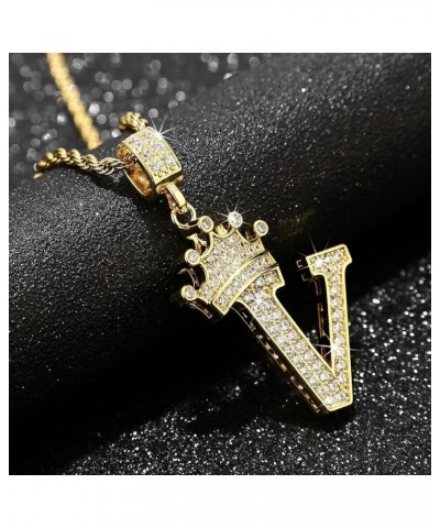 Letters Initial Crown Alphabet Name Necklace for Men Women Unisex Gold Silver Plated Letters Pendants & 24'' Rope Chain Hip H...