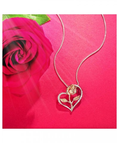 Mother's Day Necklaces for Women, Rose Necklace for Women, Rose Gold Flower Silver Heart Pendant with Gift Box, Unique Neckla...