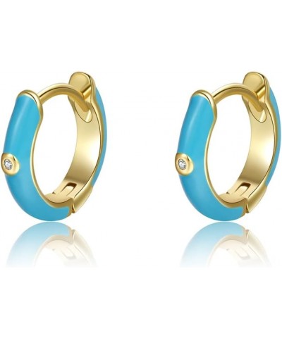 Enamel Earrings for Women, 18K Gold Plated Enamel Hoop Earrings Colorful Gold Huggie Hoop Earrings for Women-10mm blue $7.01 ...