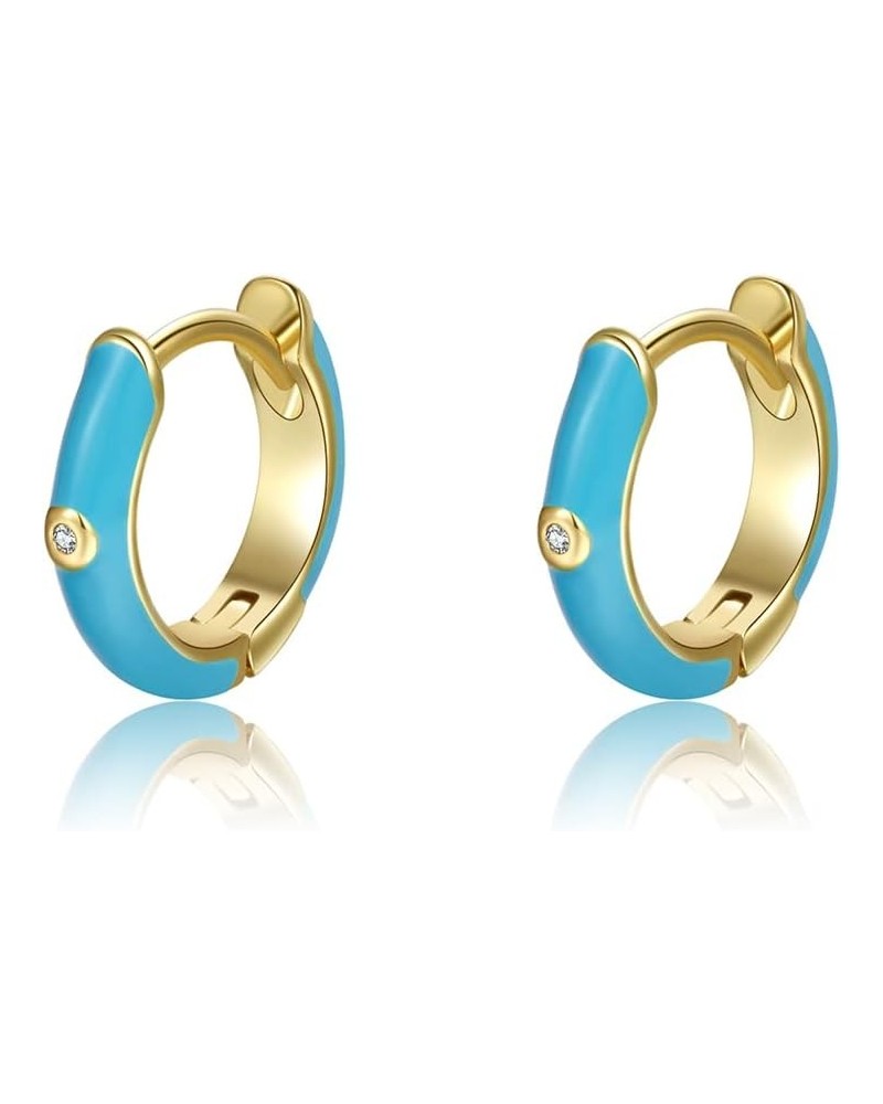 Enamel Earrings for Women, 18K Gold Plated Enamel Hoop Earrings Colorful Gold Huggie Hoop Earrings for Women-10mm blue $7.01 ...