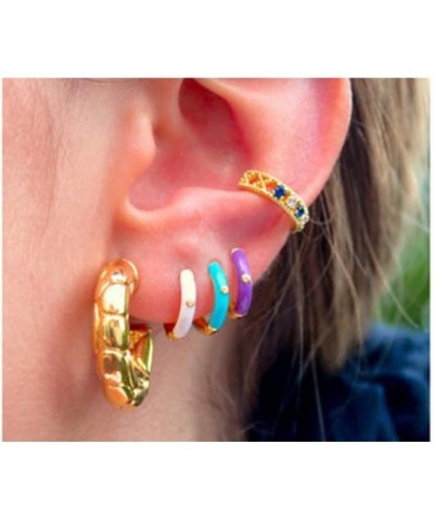 Enamel Earrings for Women, 18K Gold Plated Enamel Hoop Earrings Colorful Gold Huggie Hoop Earrings for Women-10mm blue $7.01 ...