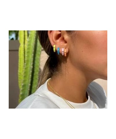 Enamel Earrings for Women, 18K Gold Plated Enamel Hoop Earrings Colorful Gold Huggie Hoop Earrings for Women-10mm blue $7.01 ...