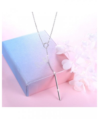 Long Chain Necklace S925 Sterling Silver Large Pendant for Women Statement Sweater Y-Necklace Bar Circle Heart Triangle Jewel...