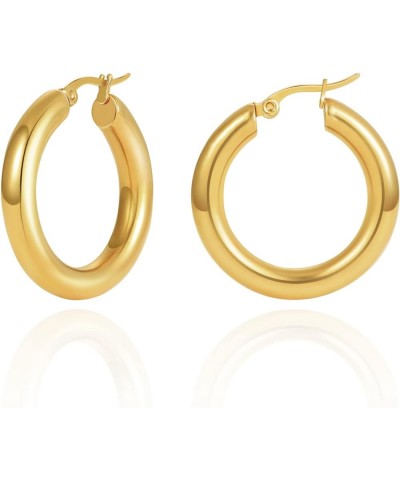 Chunky Gold Hoop Earring for Women, 18K Gold Plated Lightweight Thick Gold Hoops Earrings Minimalist Gold Hoops Trendy Jewelr...