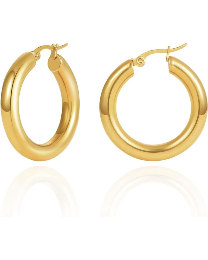 Chunky Gold Hoop Earring for Women, 18K Gold Plated Lightweight Thick Gold Hoops Earrings Minimalist Gold Hoops Trendy Jewelr...