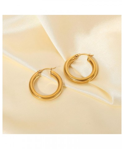 Chunky Gold Hoop Earring for Women, 18K Gold Plated Lightweight Thick Gold Hoops Earrings Minimalist Gold Hoops Trendy Jewelr...