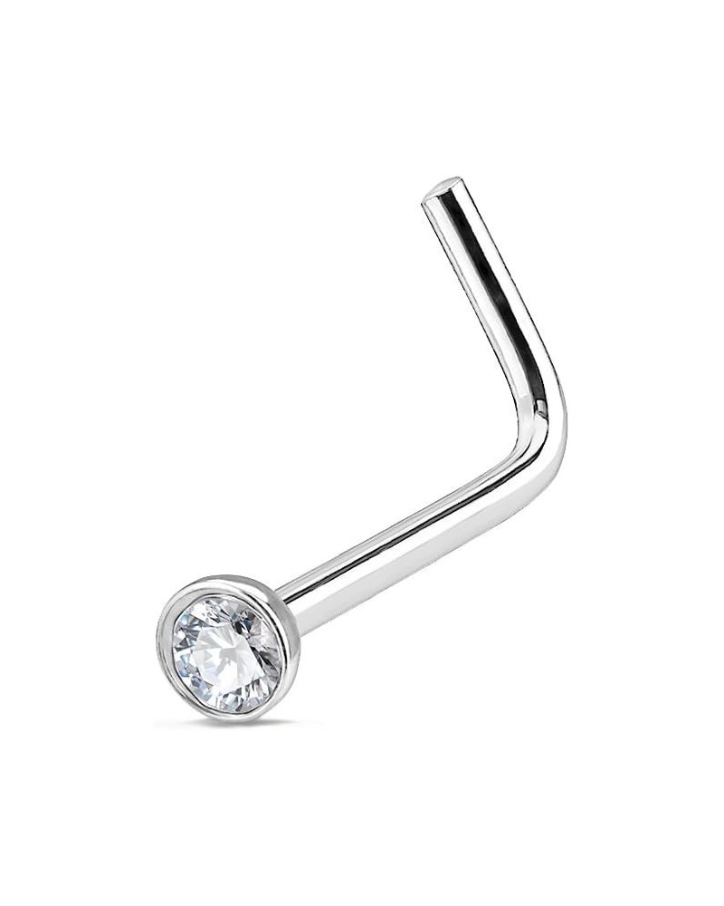 Grade 23 Titanium Press Fit Jeweled 2mm Micro Ball Top L Bend Nose Stud Ring T:1mm S:1.5mm Clear $10.25 Body Jewelry