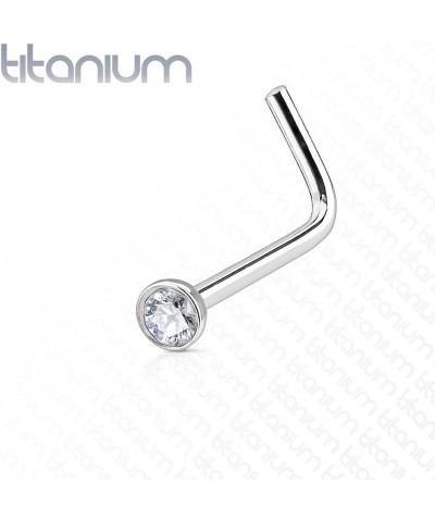 Grade 23 Titanium Press Fit Jeweled 2mm Micro Ball Top L Bend Nose Stud Ring T:1mm S:1.5mm Clear $10.25 Body Jewelry