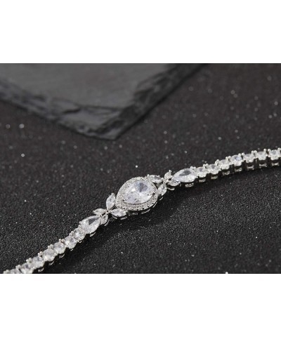 Cubic Zirconia Teardrop Tennis Bracelets for Wedding Bridal Jewelry, Crystal Rhinestone Bracelets for Brides, Bridesmaid, Wom...