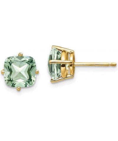 Solid 14k Yellow Gold 7mm Cushion Green Quartz Studs Earrings 8mm $105.35 Earrings