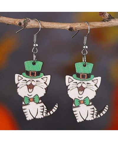 Wooden Luck Clover Irish Shamrock Earrings Cute Cat Dog Skull Shaped Drop Earring St Patrick's Day Jewelry for Women Men Girl...