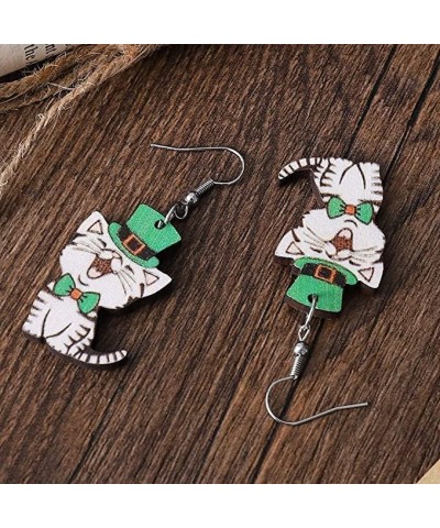 Wooden Luck Clover Irish Shamrock Earrings Cute Cat Dog Skull Shaped Drop Earring St Patrick's Day Jewelry for Women Men Girl...