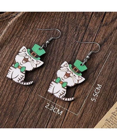 Wooden Luck Clover Irish Shamrock Earrings Cute Cat Dog Skull Shaped Drop Earring St Patrick's Day Jewelry for Women Men Girl...