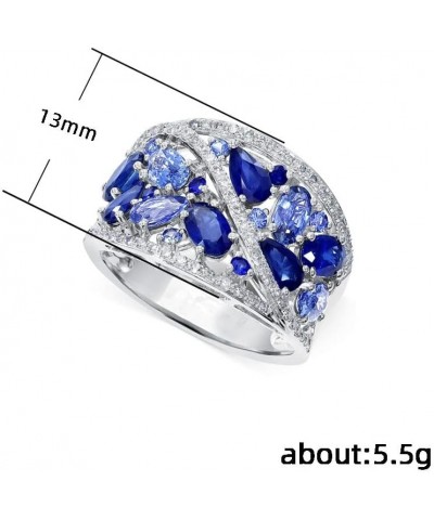 925 Sterling Silver Women's Ring Blue Zircon Ring Shiny Full Diamond Gem Ring Inlaid With Blue Cubic Zirconia Ring Cz Diamond...