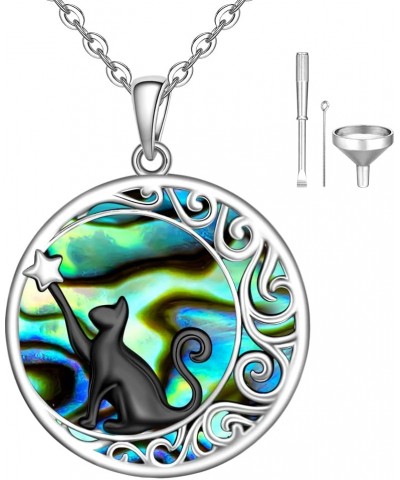 Cat Urn Necklace for Ashes for Women Celtic Knot Abalone Shell Black Cat Sterling Silver Memorial Keepsake Pet Urn Necklaces ...