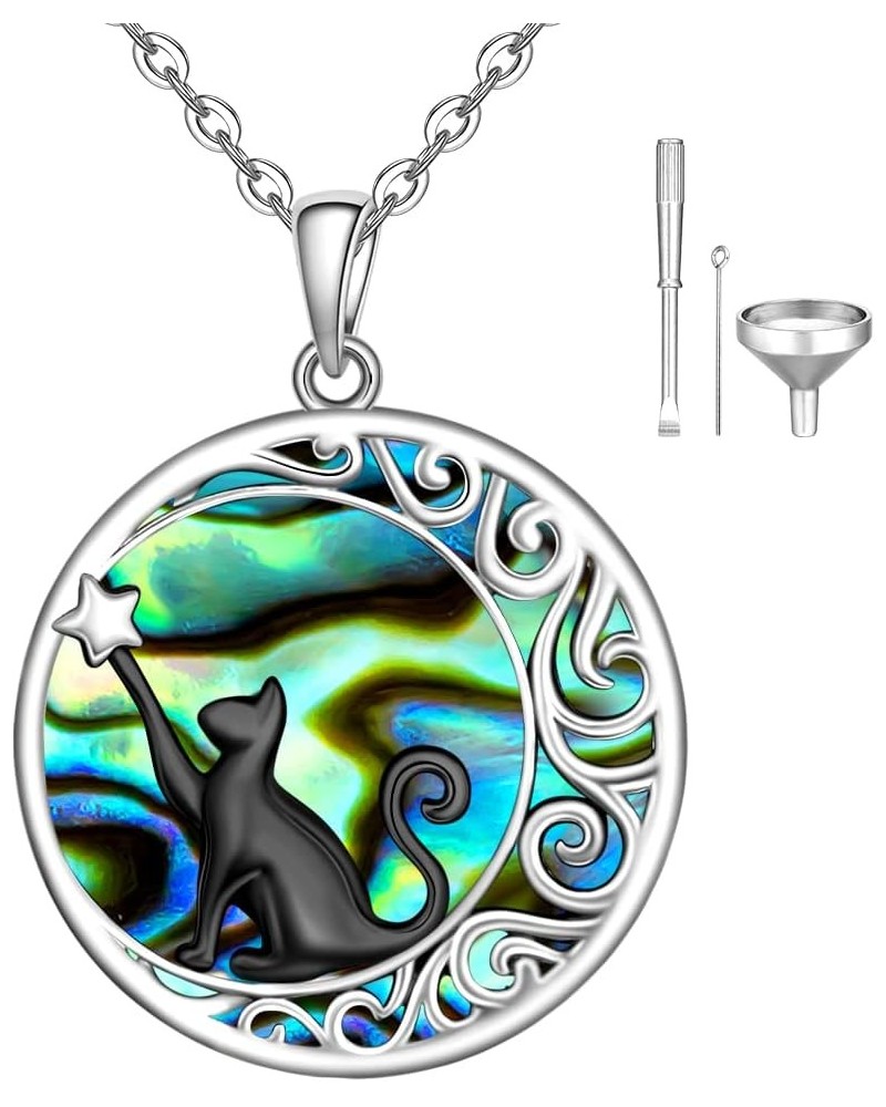 Cat Urn Necklace for Ashes for Women Celtic Knot Abalone Shell Black Cat Sterling Silver Memorial Keepsake Pet Urn Necklaces ...