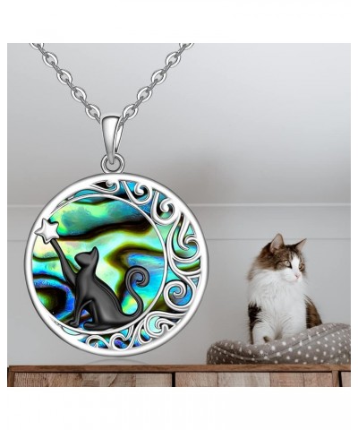 Cat Urn Necklace for Ashes for Women Celtic Knot Abalone Shell Black Cat Sterling Silver Memorial Keepsake Pet Urn Necklaces ...