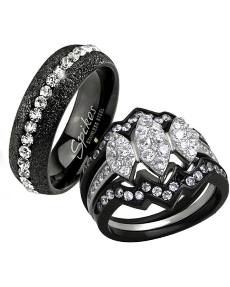 His Hers 4 Piece Black Ion Plated Stainless Steel Wedding Engagement Ring Band Set Size Women's 05 Men's 13 $16.25 Sets