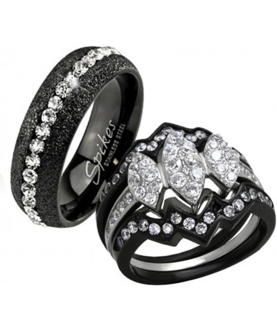 His Hers 4 Piece Black Ion Plated Stainless Steel Wedding Engagement Ring Band Set Size Women's 05 Men's 13 $16.25 Sets