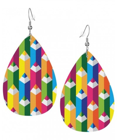 beautiful Faux Leather Earrings For Women Dangle Lightweight Teardrop Earrings Colorful Pencil $7.41 Earrings