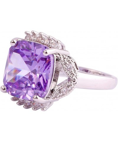 Women 925 Sterling Silver Plated Created Princess & Baguette Cut Filled Amethyst Topaz 7 Gemstone Wedding Ring US10 G_Purple ...