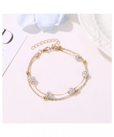 Gold Layered Drill Ball Crystal Ankle Bracelet Dainty Cute Beach Anklet Set Adjustable Alloy Foot Chain Jewelry for Women Gir...