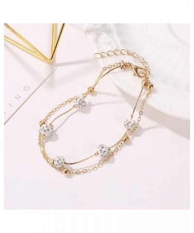 Gold Layered Drill Ball Crystal Ankle Bracelet Dainty Cute Beach Anklet Set Adjustable Alloy Foot Chain Jewelry for Women Gir...