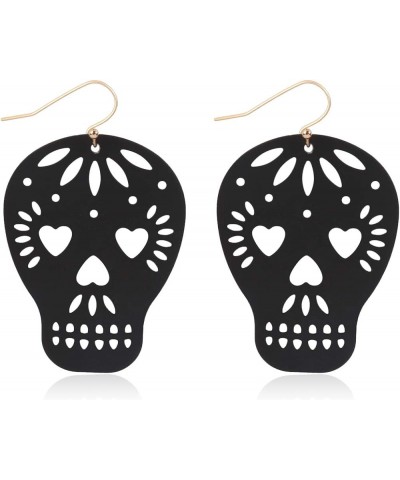 Sugar Skull Goth Punk Halloween Earrings - Calavera Lightweight Metallic Cutout Filigree Hook Dangles, Enamel, Acrylic Pearl ...