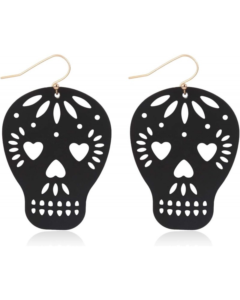 Sugar Skull Goth Punk Halloween Earrings - Calavera Lightweight Metallic Cutout Filigree Hook Dangles, Enamel, Acrylic Pearl ...