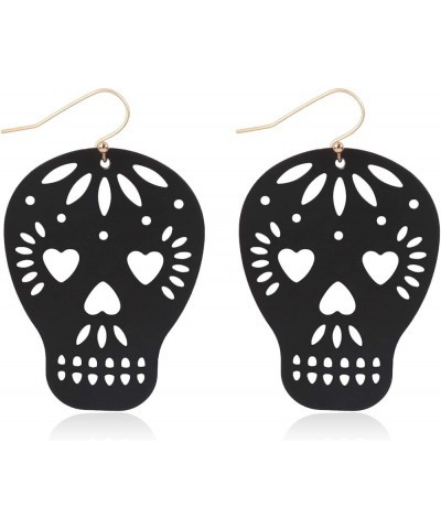 Sugar Skull Goth Punk Halloween Earrings - Calavera Lightweight Metallic Cutout Filigree Hook Dangles, Enamel, Acrylic Pearl ...