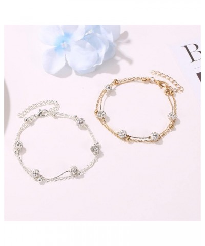 Gold Layered Drill Ball Crystal Ankle Bracelet Dainty Cute Beach Anklet Set Adjustable Alloy Foot Chain Jewelry for Women Gir...