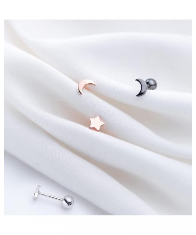 Minimalist Moon Star Cartilage Stud Earrings S925 Sterling Silver Fashion Small Tiny Earring Studs Asymmetrical Tragus Screw ...