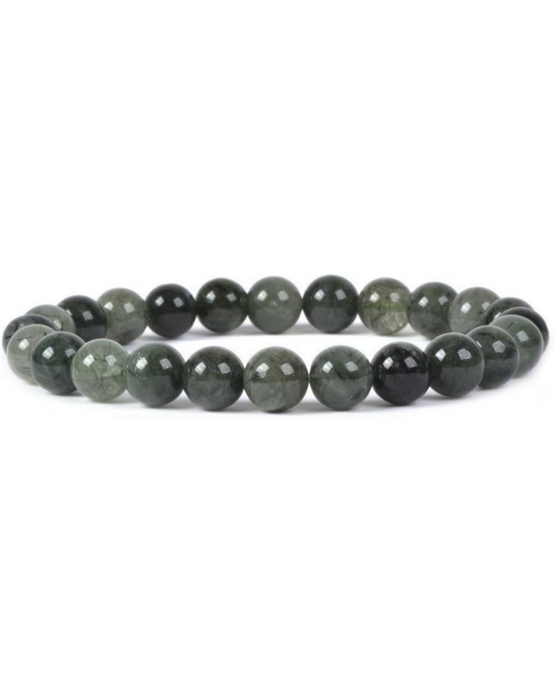 Gem Semi Precious Gemstone 8mm Round Beads Stretch Bracelet 7 Inch Unisex Green Rutilated Quartz $9.89 Bracelets