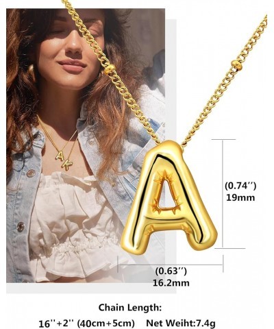 Stainless Steel/Gold Plated Balloon Initial Necklaces for Women Bubble Letter A-Z Pendant with Dainty Chain Girlfriend Birthd...