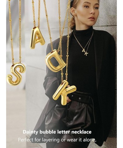 Stainless Steel/Gold Plated Balloon Initial Necklaces for Women Bubble Letter A-Z Pendant with Dainty Chain Girlfriend Birthd...