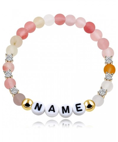 Personalized Letter Name Bracelet for Women Girls, Natural Stone Healing Crystal and Zircon Stretch name bracelets for women ...