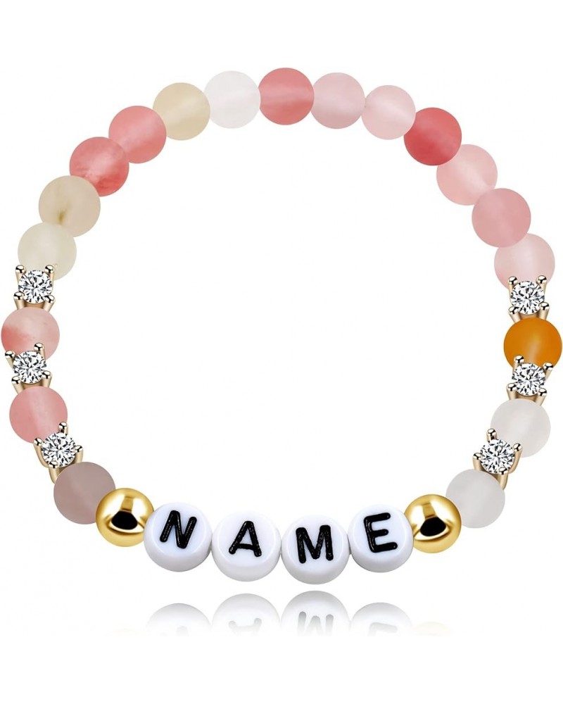 Personalized Letter Name Bracelet for Women Girls, Natural Stone Healing Crystal and Zircon Stretch name bracelets for women ...