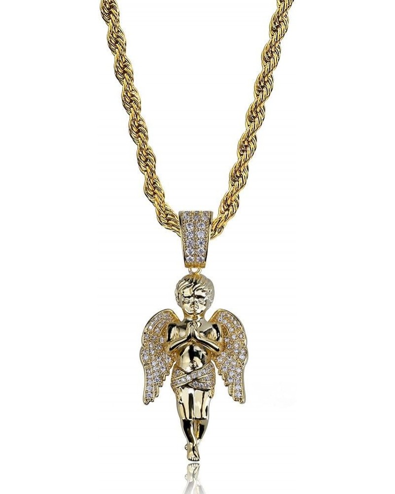 Hip Hop Iced Out Bling Hands Together Angel Pendant 18K Gold Plated Chain Necklace for Men Women $18.45 Necklaces