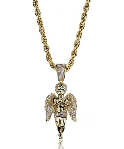 Hip Hop Iced Out Bling Hands Together Angel Pendant 18K Gold Plated Chain Necklace for Men Women $18.45 Necklaces