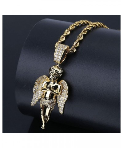 Hip Hop Iced Out Bling Hands Together Angel Pendant 18K Gold Plated Chain Necklace for Men Women $18.45 Necklaces