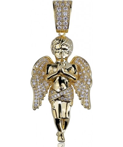 Hip Hop Iced Out Bling Hands Together Angel Pendant 18K Gold Plated Chain Necklace for Men Women $18.45 Necklaces