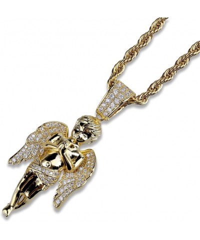 Hip Hop Iced Out Bling Hands Together Angel Pendant 18K Gold Plated Chain Necklace for Men Women $18.45 Necklaces