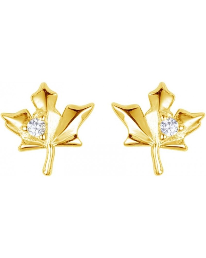 Dainty CZ Maple Leaf Earrings Sterling Silver Small Stud Cartilage Earring for Women Girls Hypoallergenic Tiny Cute CZ Crysta...