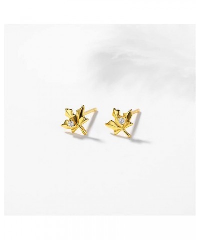 Dainty CZ Maple Leaf Earrings Sterling Silver Small Stud Cartilage Earring for Women Girls Hypoallergenic Tiny Cute CZ Crysta...