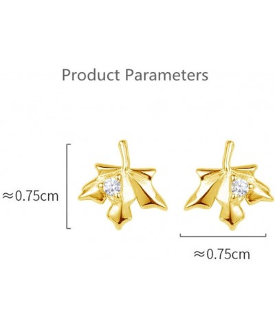 Dainty CZ Maple Leaf Earrings Sterling Silver Small Stud Cartilage Earring for Women Girls Hypoallergenic Tiny Cute CZ Crysta...